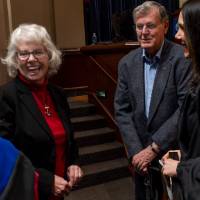 Tom and Marcia Haas talking to awardees